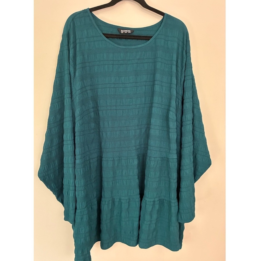 Bloomchic Tunic‎ Top Women 30 Teal Textured Tiered Long Sleeve Boho Green Flowy